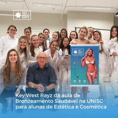 Key West Reyz  dá aula de Bronzeamento  Saudável na UNISC para alunas de Estética e Cosmética.